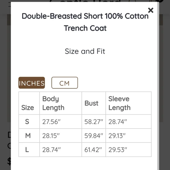 🆕 Gentle Herd Double Breasted Short 100% Cotton Trench Coat in Sand - Picture 9 of 10